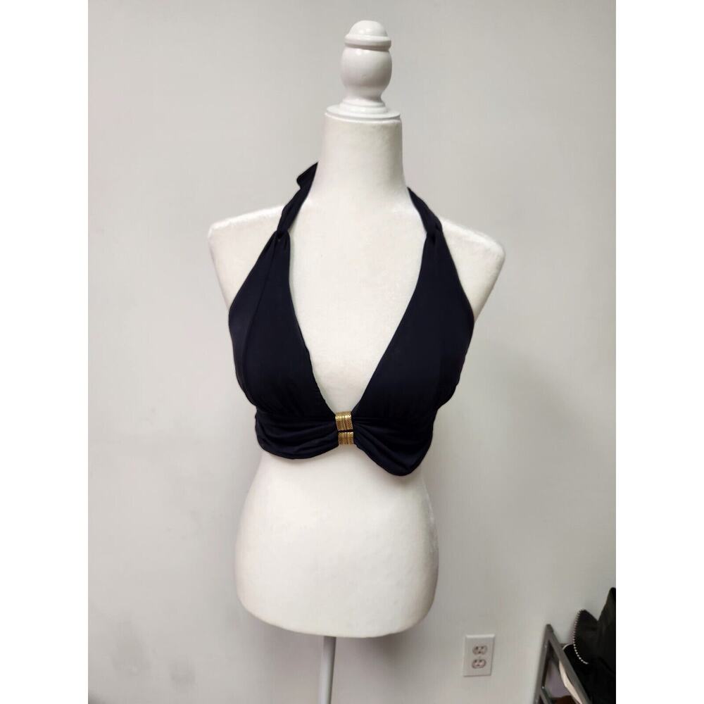 Carmen Marc Valvo Women's Embellished Halter Bikini Top Black Large